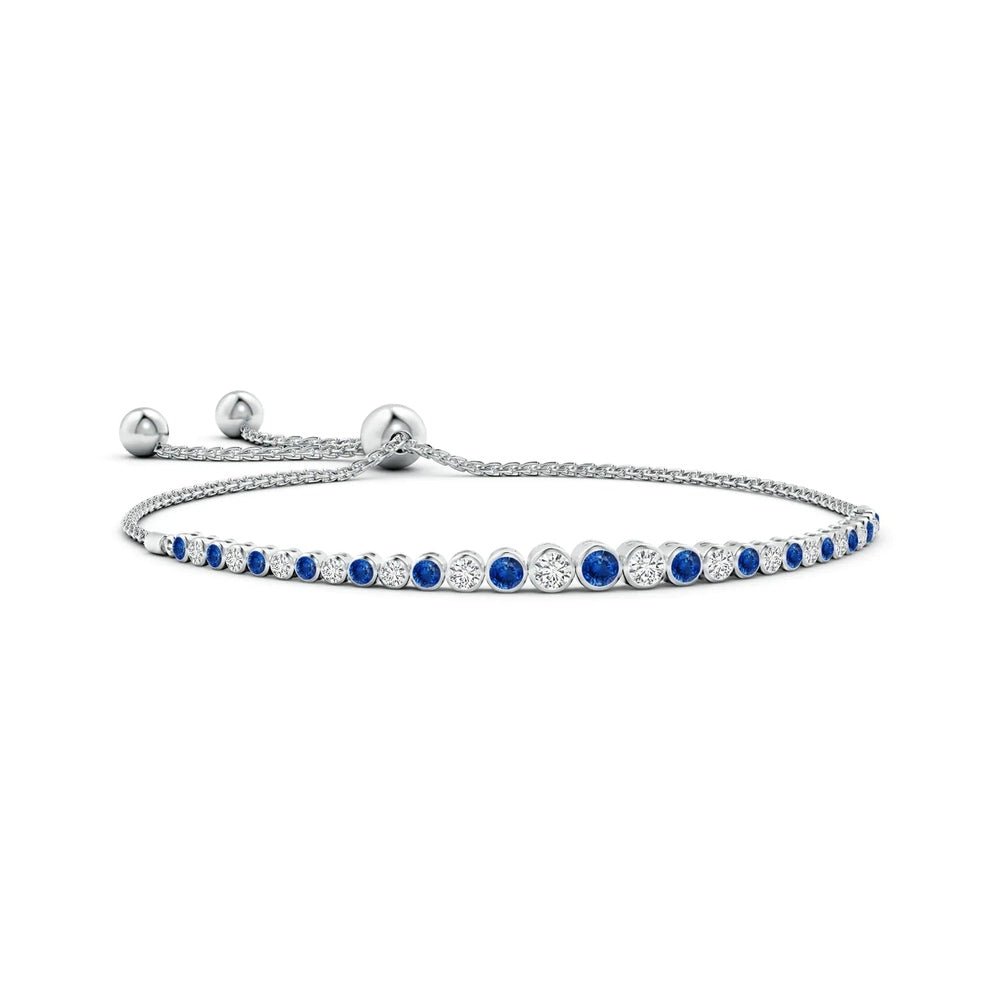 1.78 CT. Adjustable Bezel - Set Blue Sapphire and White Sapphire Bolo Bracelet - TAYLOR KOM_