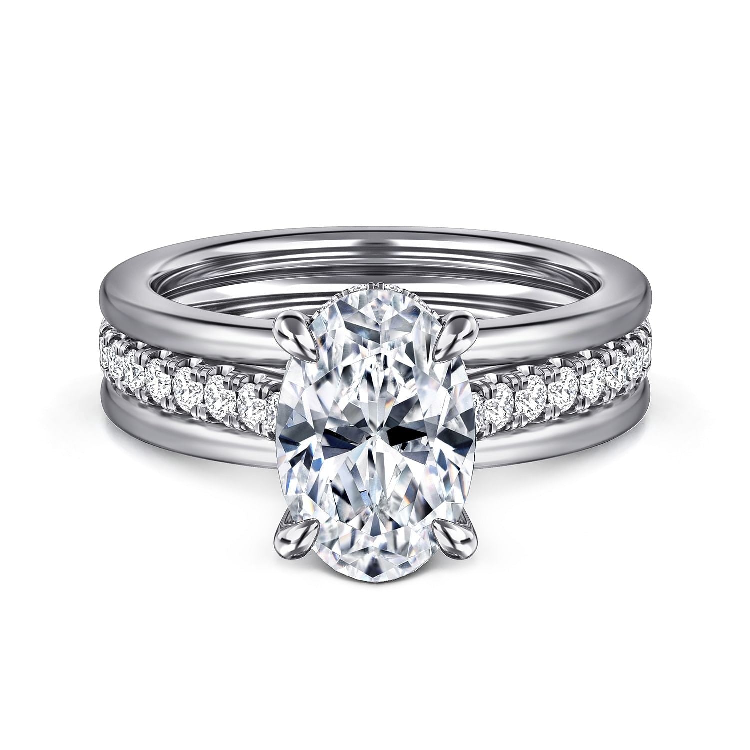 2CT Double Row Pave Oval Moissanite Engagement Ring With Hidden Halo - TAYLOR KOM_925 Sterling Silver