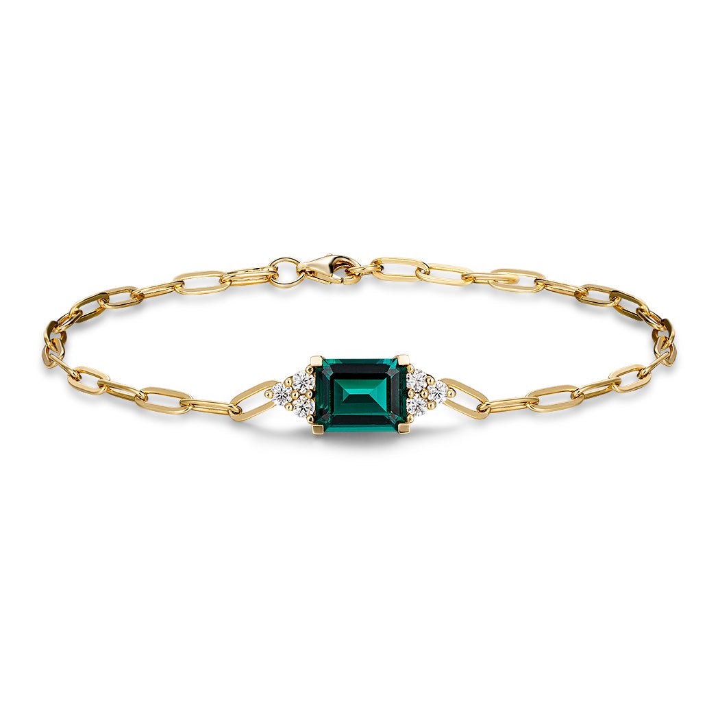 4 CT. Emerald - Cut Emerald Paperclip Bracelet - TAYLOR KOM_925 Sterling Silver