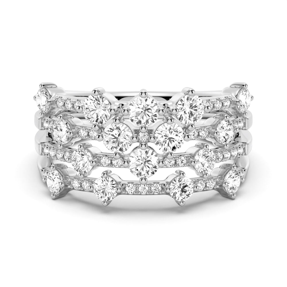 4 - Row Round Cluster Moissanite Wedding Band - TAYLOR KOM_925 Sterling Silver