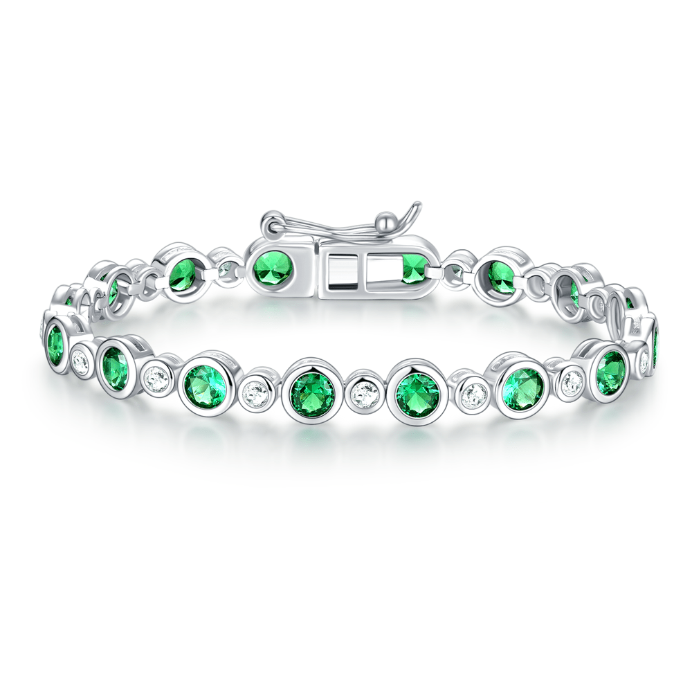 4.24 CT. Bezel - Set Emerald and White Sapphire Tennis Bracelet - TAYLOR KOM_White Gold