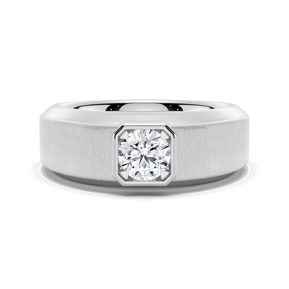 6.5mm Beveled Edge Solitaire Moissanite Men's Band - TAYLOR KOM_925 Sterling Silver