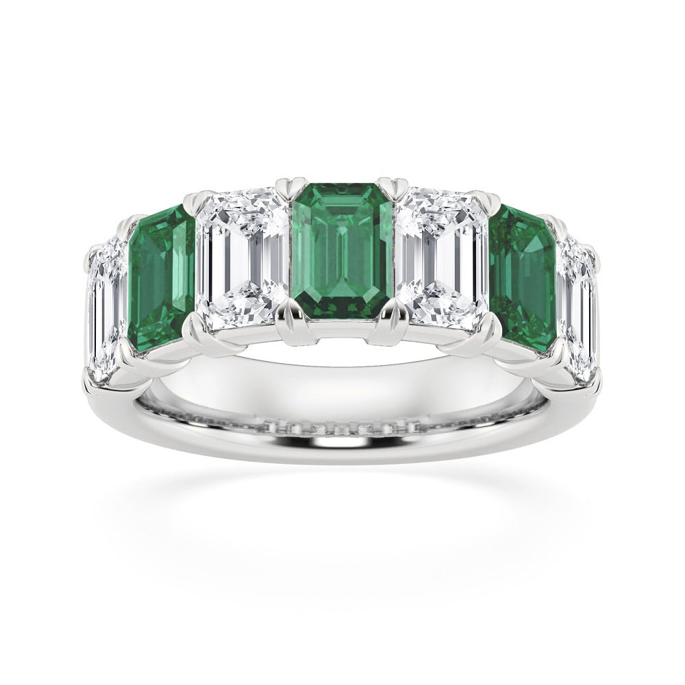 6.7mm Lab Grown Emerald and Moissanite Wedding Band - TAYLOR KOM_925 Sterling Silver