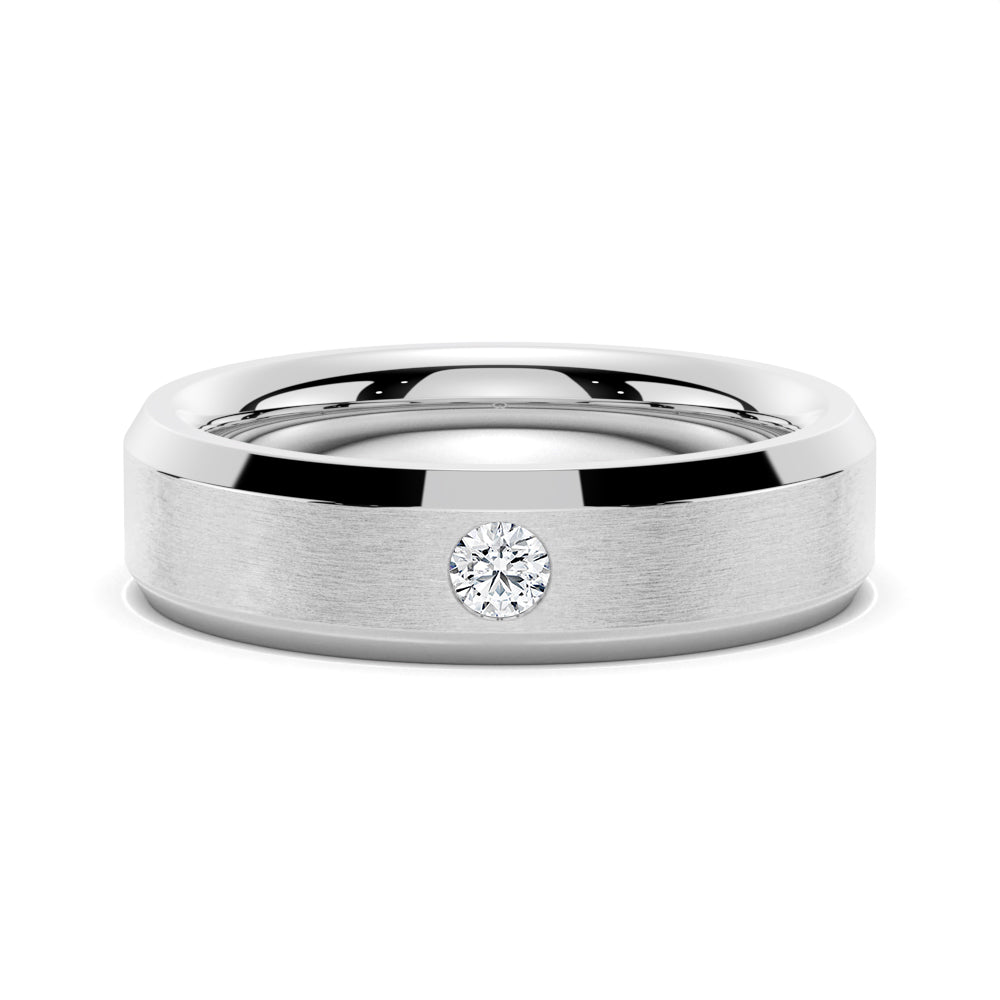 6mm Bezel Set Moissanite Men's Wedding Ring With Beveled Edges - TAYLOR KOM_925 Sterling Silver