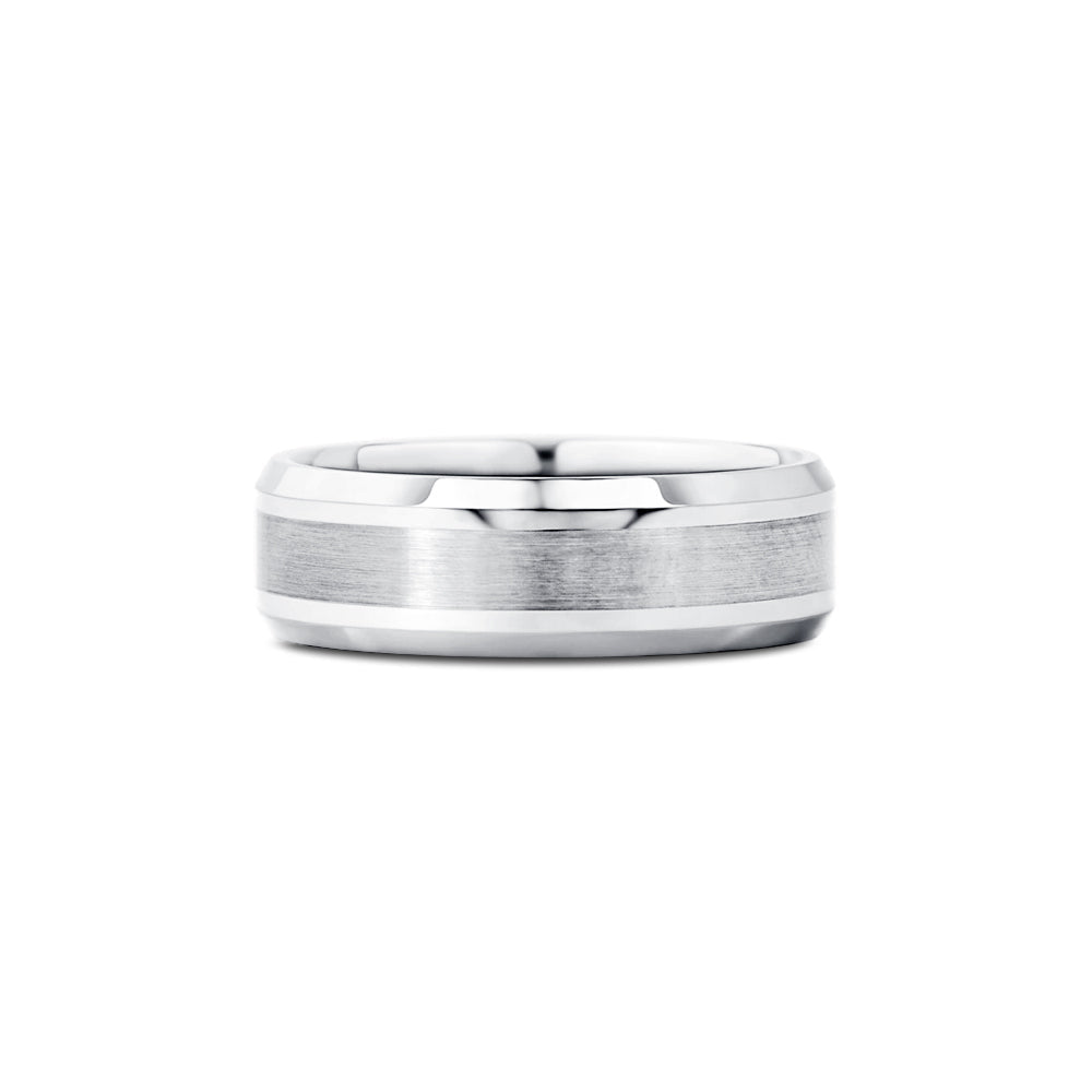 7mm Men's Wedding Band With Beveled Edges - TAYLOR KOM_925 Sterling Silver