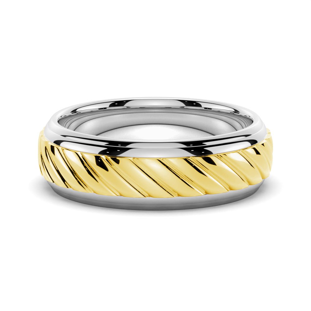7mm Two - Tone Carved Men's Wedding Band - TAYLOR KOM_925 Sterling Silver