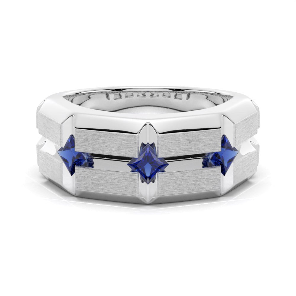 8mm Brush Finish Sapphire Men's Wedding Band - TAYLOR KOM_925 Sterling Silver