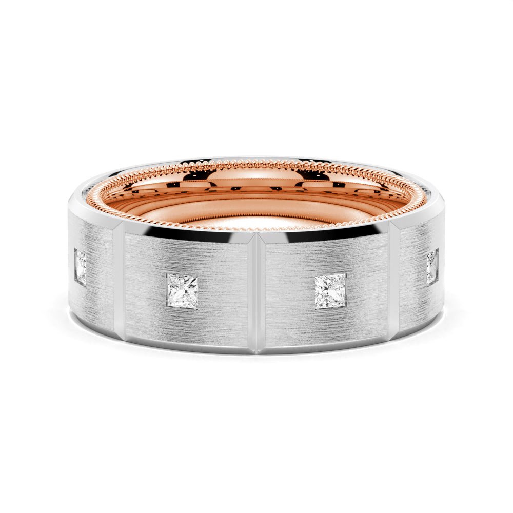 8mm Two - Tone Princess Cut Moissanite Men's Band - TAYLOR KOM_925 Sterling Silver