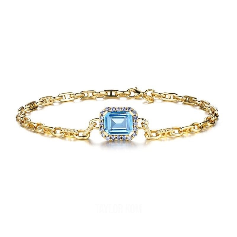 Aquamarine and Sapphire Bracelet - TAYLOR KOM_925 Sterling Silver