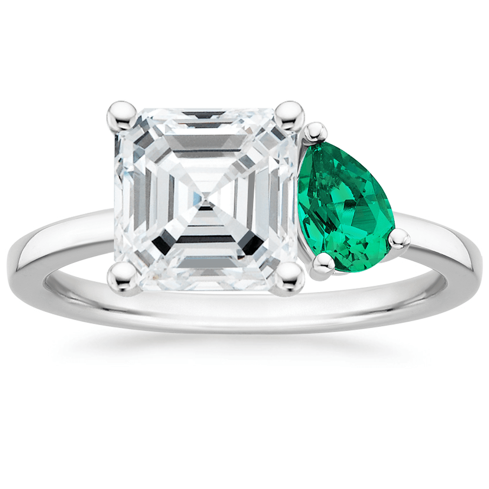 Asscher and Pear Shaped Emerald Engagement Ring - TAYLOR KOM_925 Sterling Silver