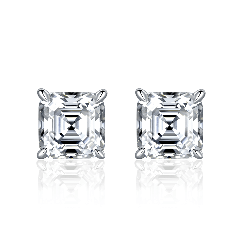 Asscher Cut Moissanite Earring Studs - TAYLOR KOM_925 Sterling Silver