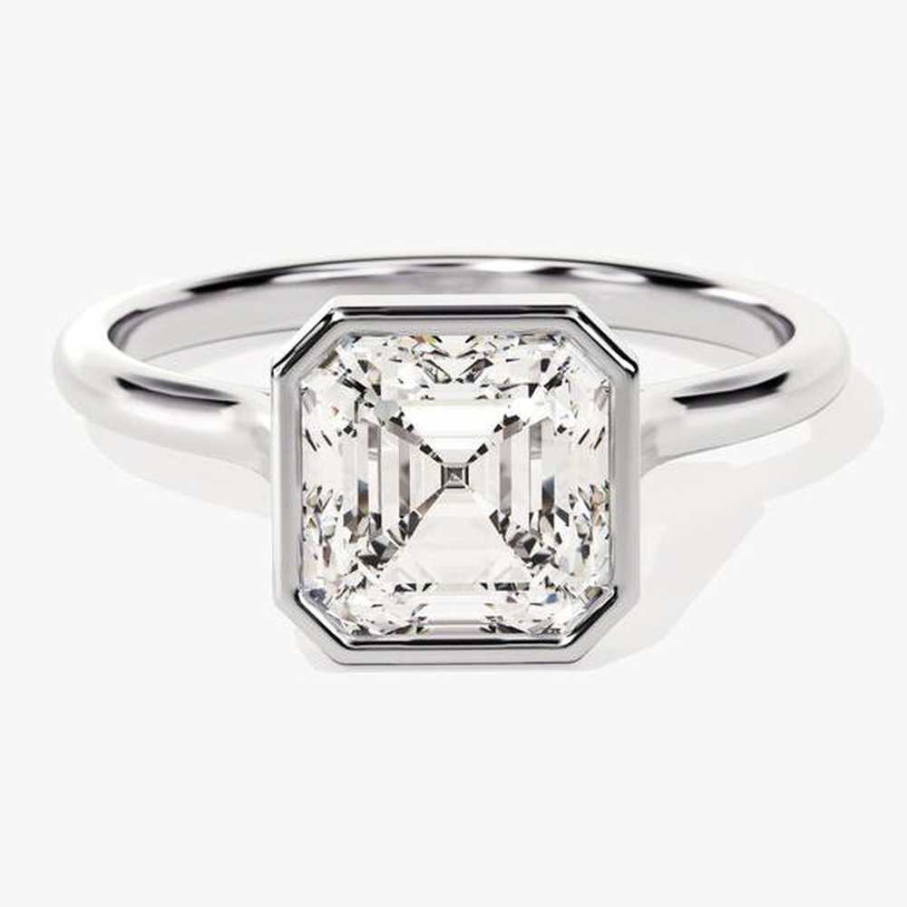 Asscher Solitaire Bezel Set Moissanite Engagement Ring - TAYLOR KOM_10K Gold