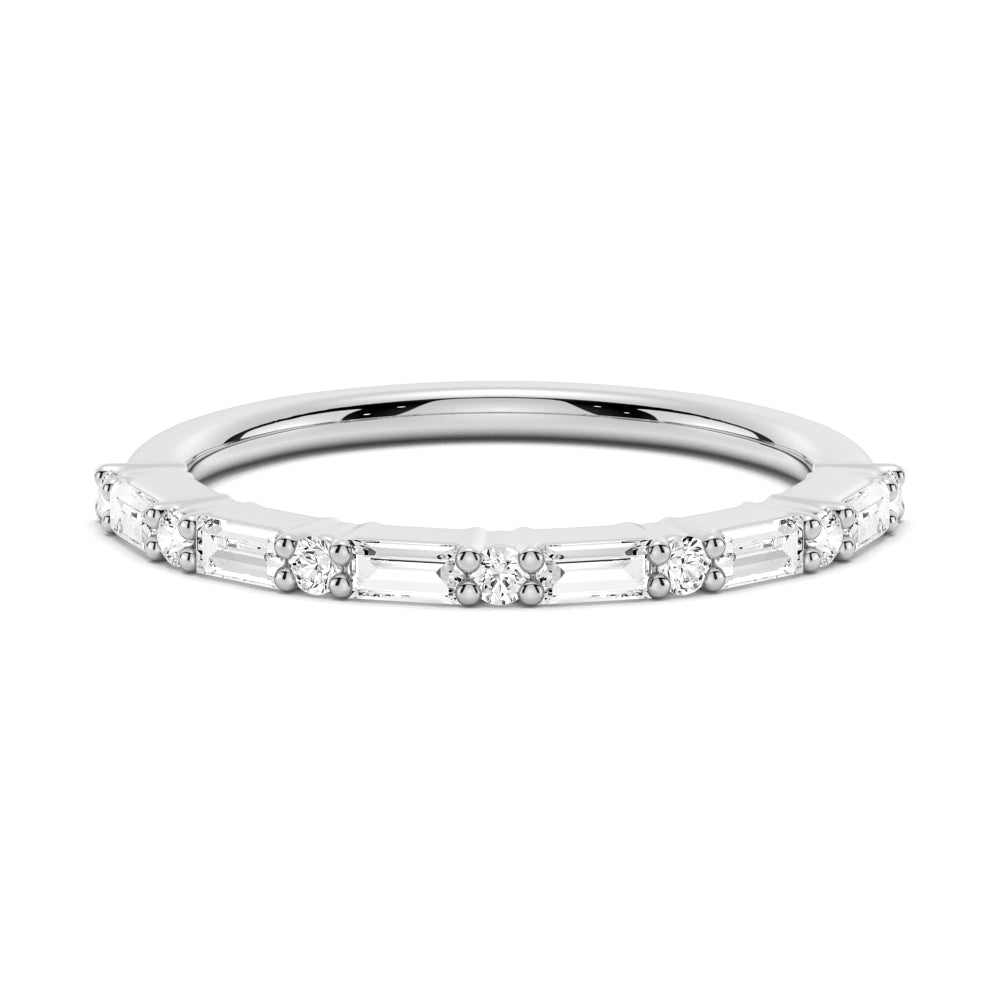 Baguette and Round Prong Set Moissanite Wedding Band - TAYLOR KOM_925 Sterling Silver