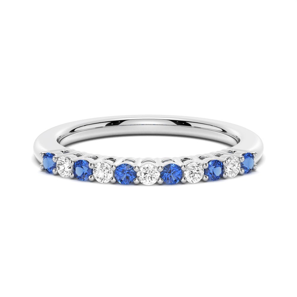 Blue Sapphire and White Sapphire Half Eternity Wedding Band - TAYLOR KOM_925 Sterling Silver