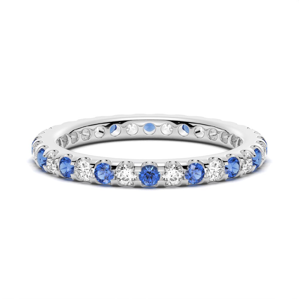 Blue Sapphire and White Sapphire Wedding Band - TAYLOR KOM_925 Sterling Silver