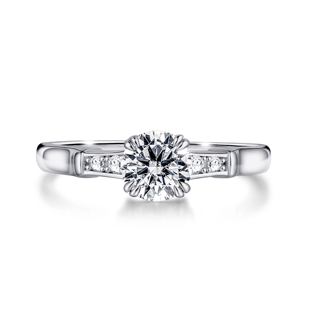Brilliant Solitaire Round Cut Lab Grown Diamond Engagement Ring With Accents - TAYLOR KOM_10K White Gold