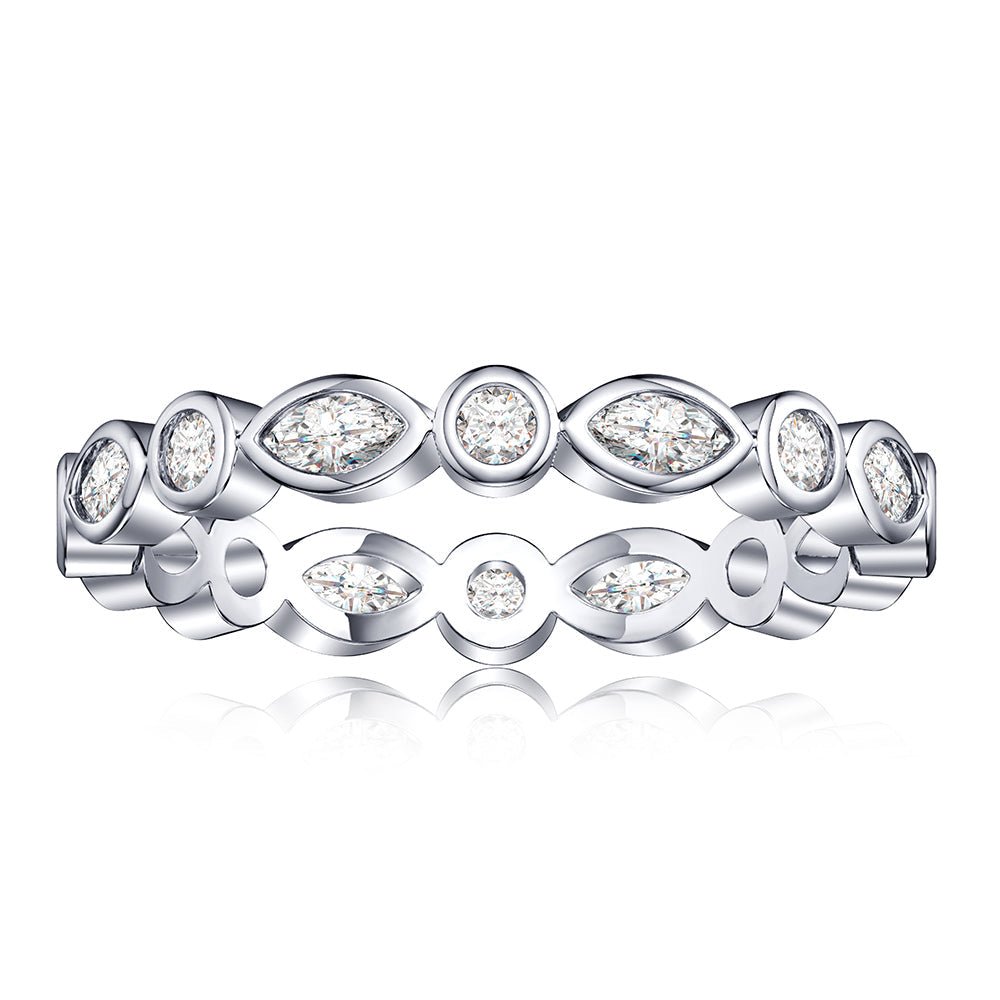 Chic Round and Marquise Moissanite Wedding Band - TAYLOR KOM_925 Sterling Silver