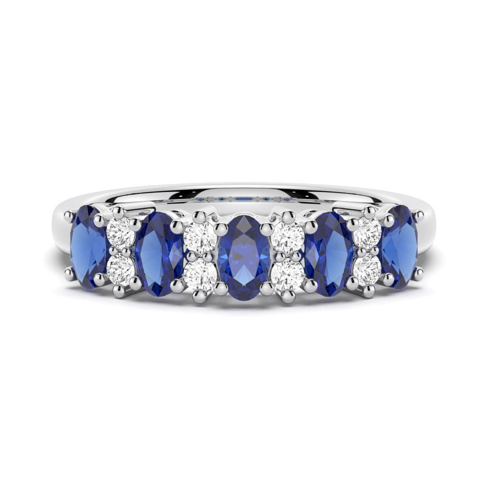 Classic Blue Sapphire and White Sapphire Wedding Band - TAYLOR KOM_925 Sterling Silver