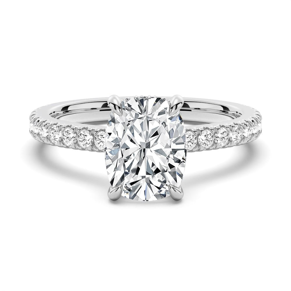 Classic Cushion - Cut Moissanite Engagement Ring With Hidden Halo - TAYLOR KOM_925 Sterling Silver
