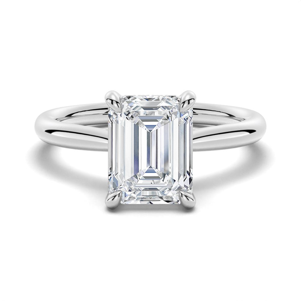 Classic Emerald Cut Moissanite Engagement Ring With Hidden Halo - TAYLOR KOM_925 Sterling Silver