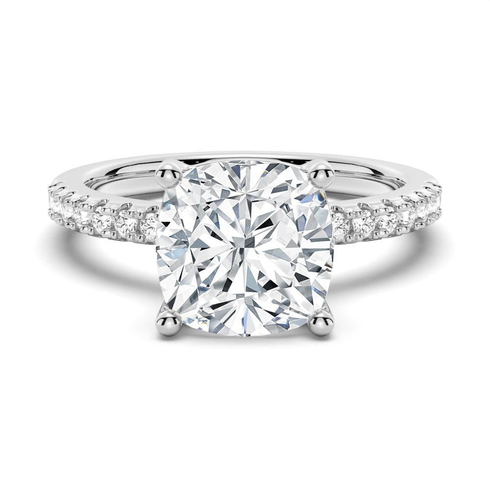 Classic French Pavé Cushion Cut Moissanite Engagement Ring - TAYLOR KOM_925 Sterling Silver