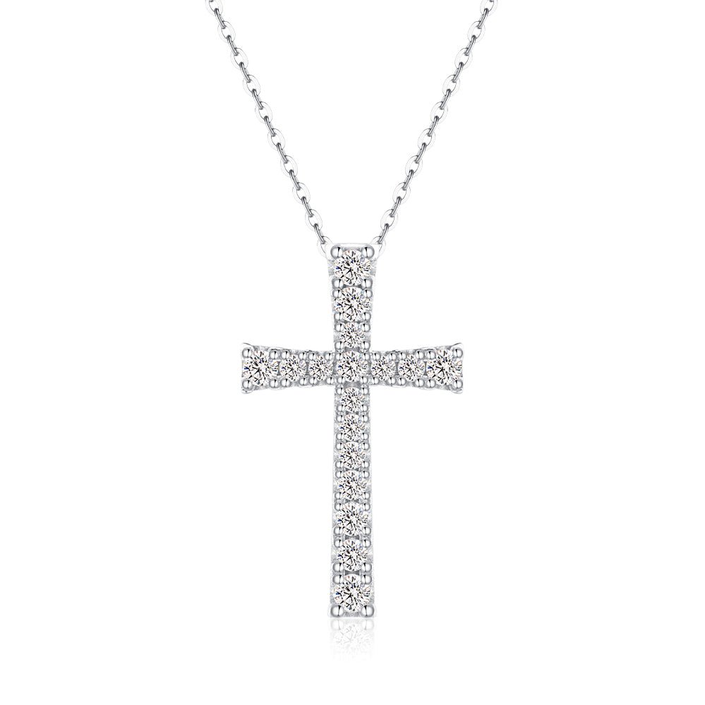 Classic Moissanite Cross Necklace - TAYLOR KOM_White Gold