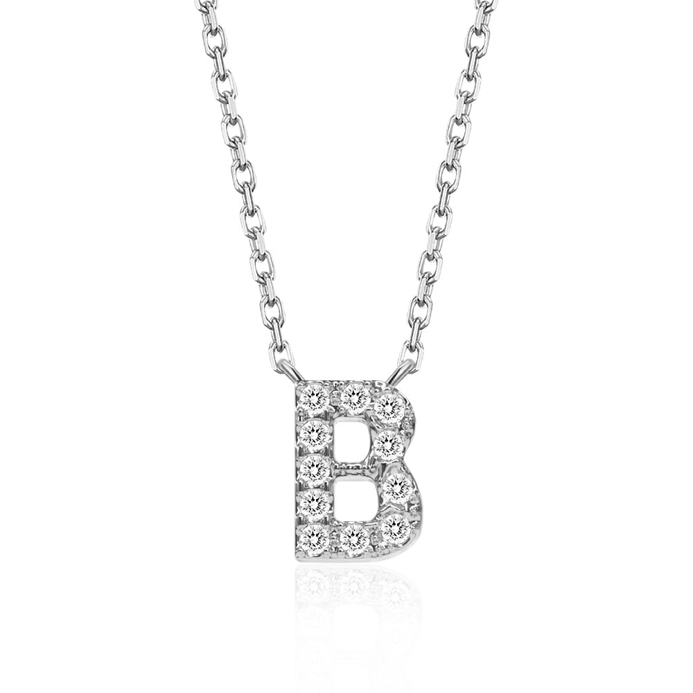 Classic Pavé Initial B Pendant Necklace - TAYLOR KOM_925 Sterling Silver