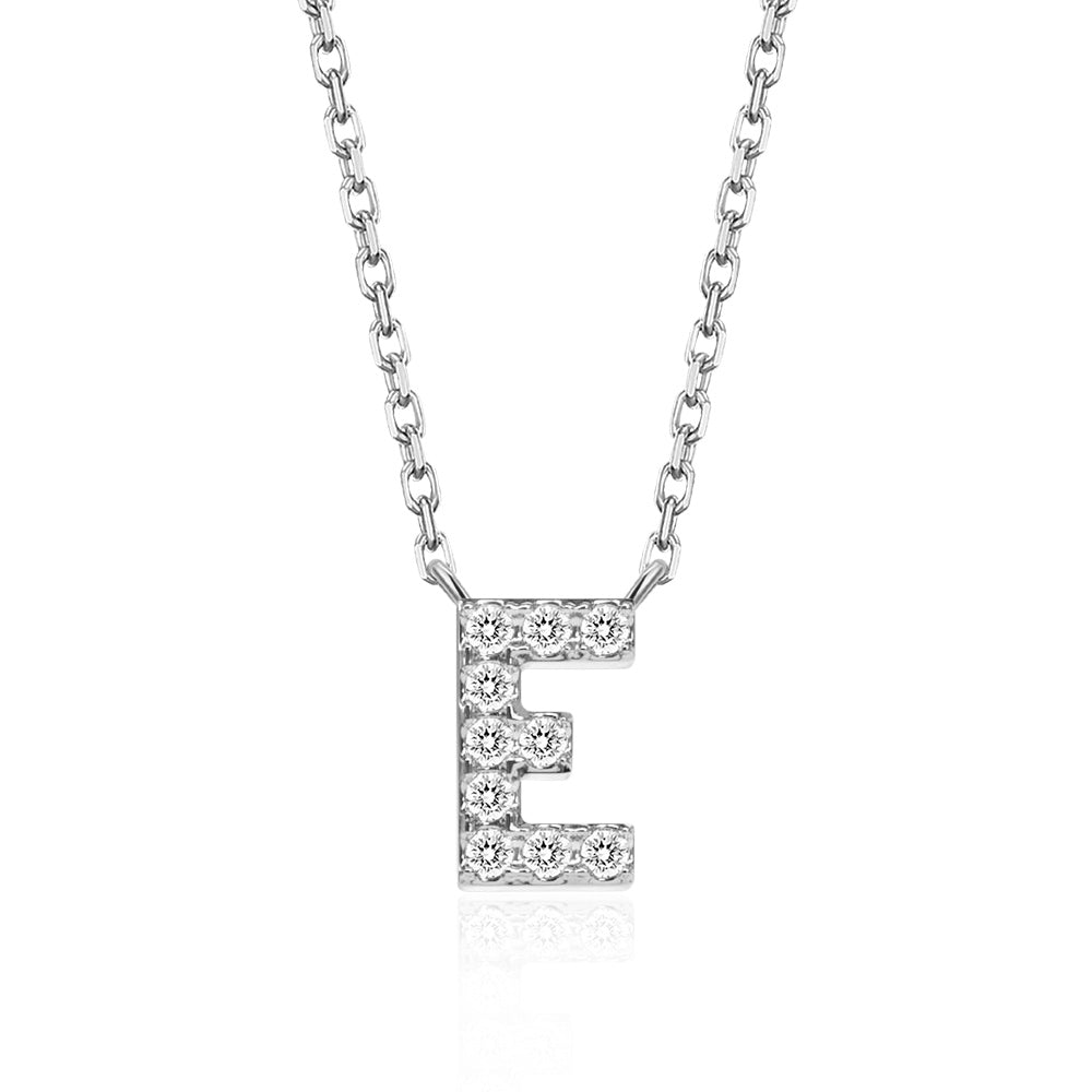Classic Pavé Initial E Pendant Necklace - TAYLOR KOM_925 Sterling Silver