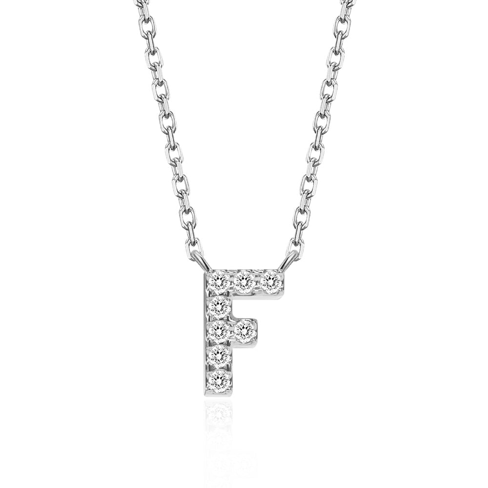 Classic Pavé Initial F Pendant Necklace - TAYLOR KOM_925 Sterling Silver