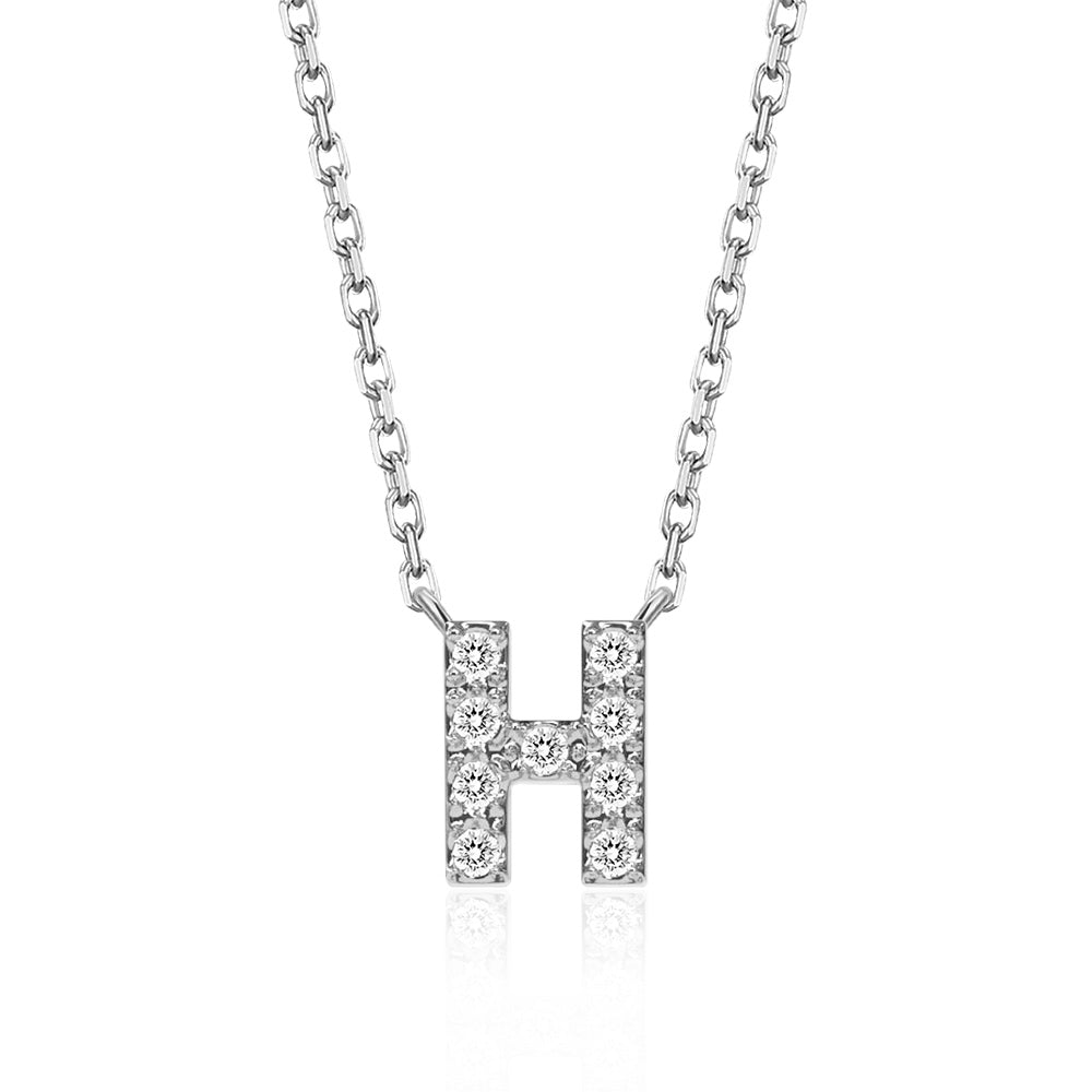 Classic Pavé Initial H Pendant Necklace - TAYLOR KOM_925 Sterling Silver