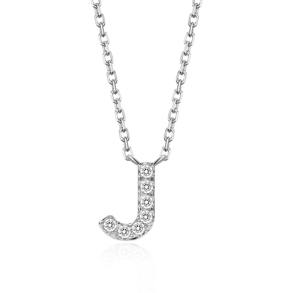 Classic Pavé Initial J Pendant Necklace - TAYLOR KOM_925 Sterling Silver