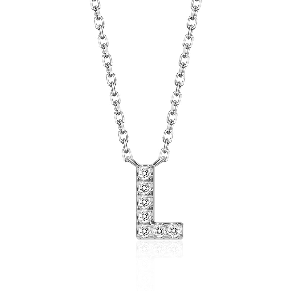 Classic Pavé Initial L Pendant Necklace - TAYLOR KOM_925 Sterling Silver