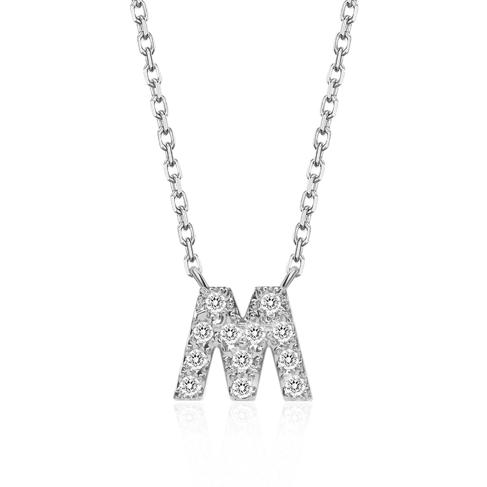 Classic Pavé Initial M Pendant Necklace - TAYLOR KOM_925 Sterling Silver