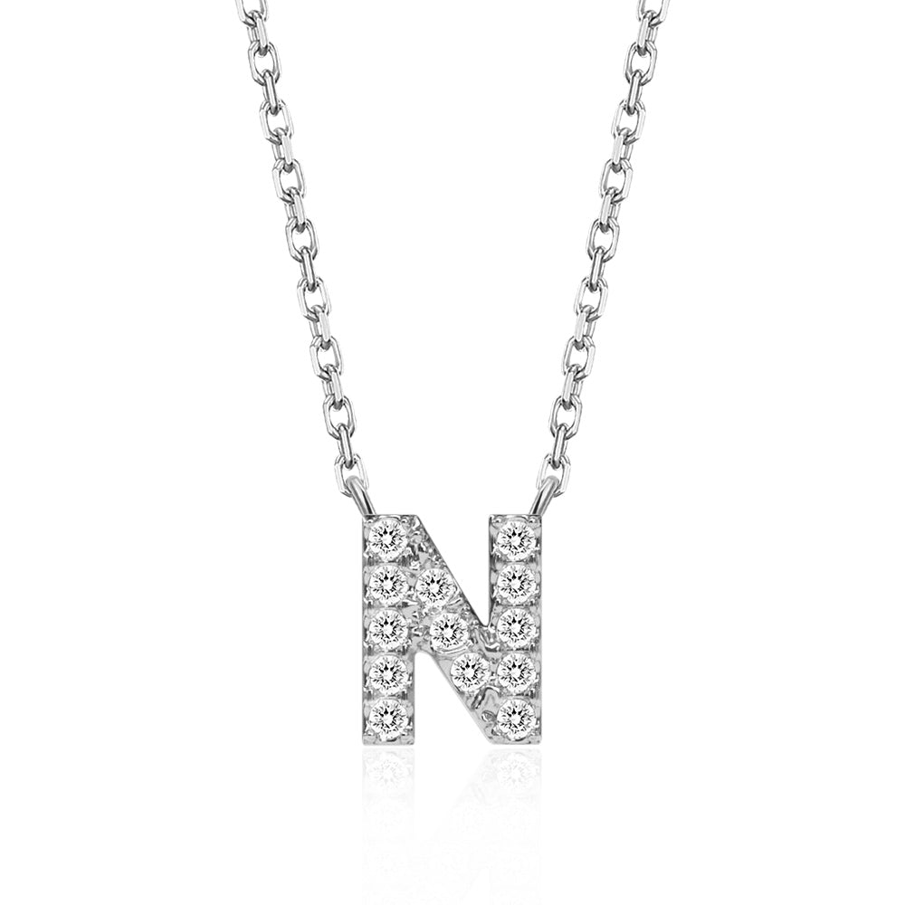 Classic Pavé Initial N Pendant Necklace - TAYLOR KOM_925 Sterling Silver