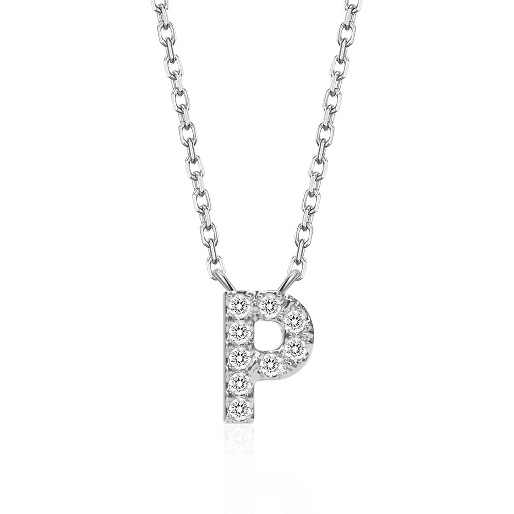 Classic Pavé Initial P Pendant Necklace - TAYLOR KOM_925 Sterling Silver
