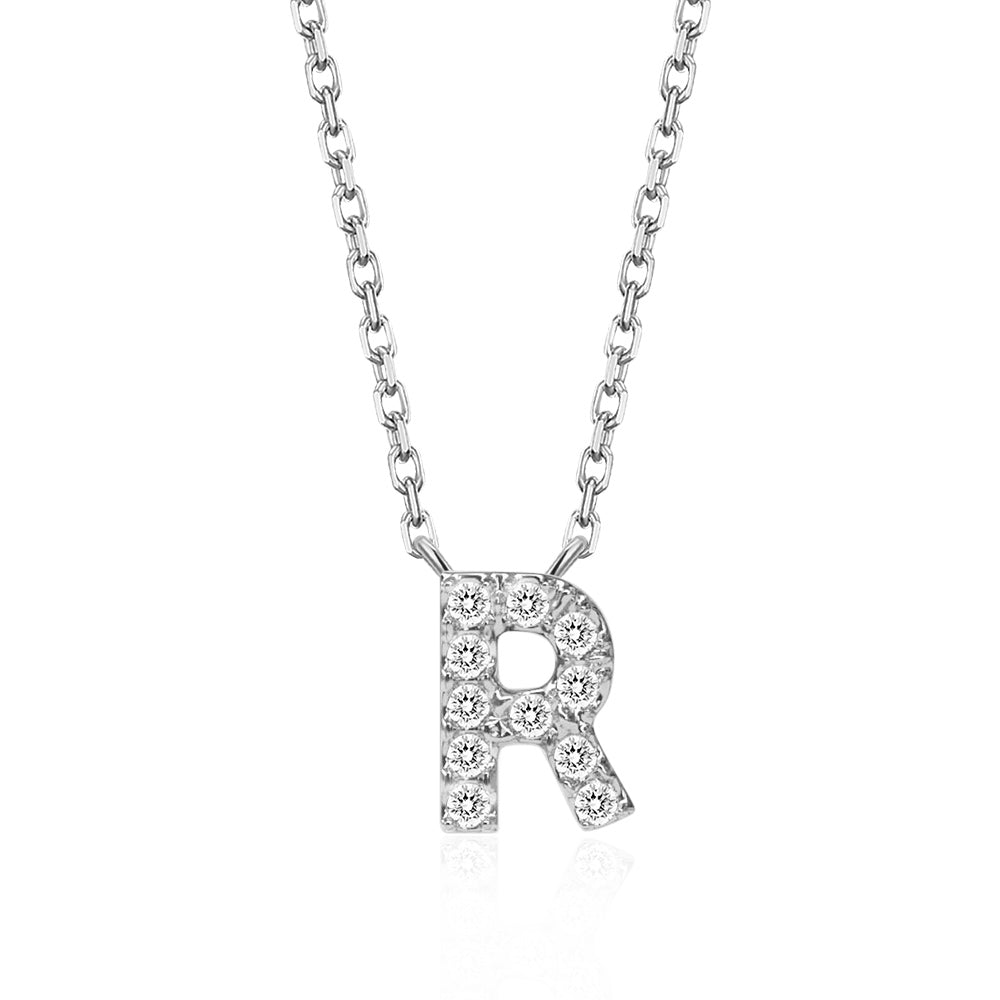 Classic Pavé Initial R Pendant Necklace - TAYLOR KOM_925 Sterling Silver