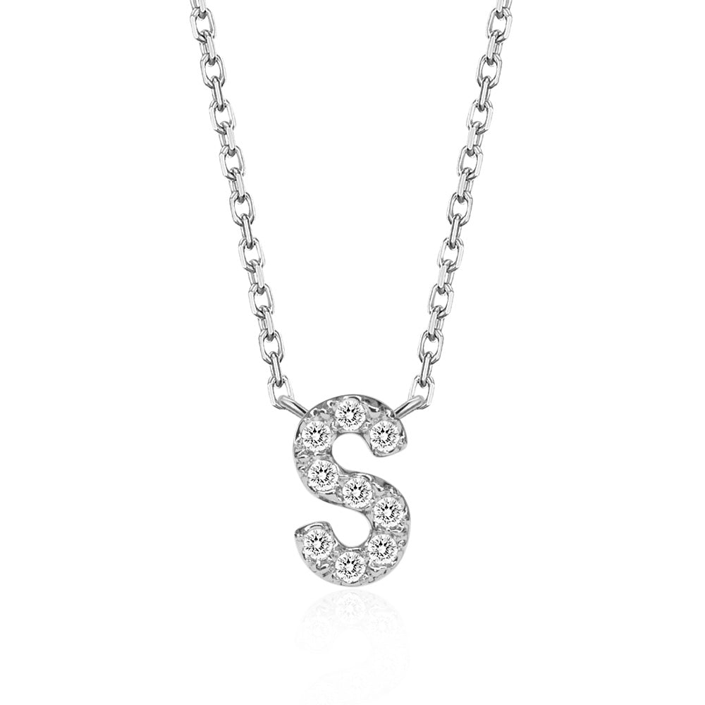 Classic Pavé Initial S Pendant Necklace - TAYLOR KOM_925 Sterling Silver