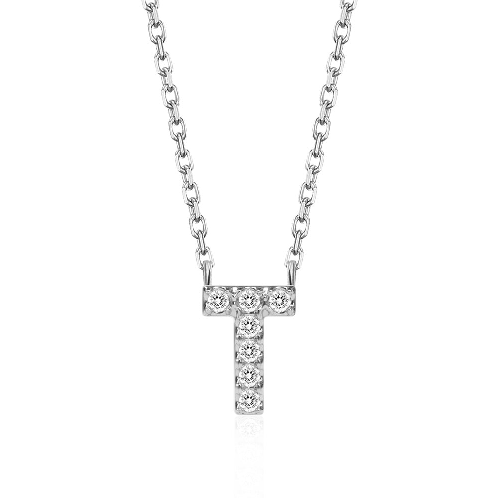 Classic Pavé Initial T Pendant Necklace - TAYLOR KOM_925 Sterling Silver