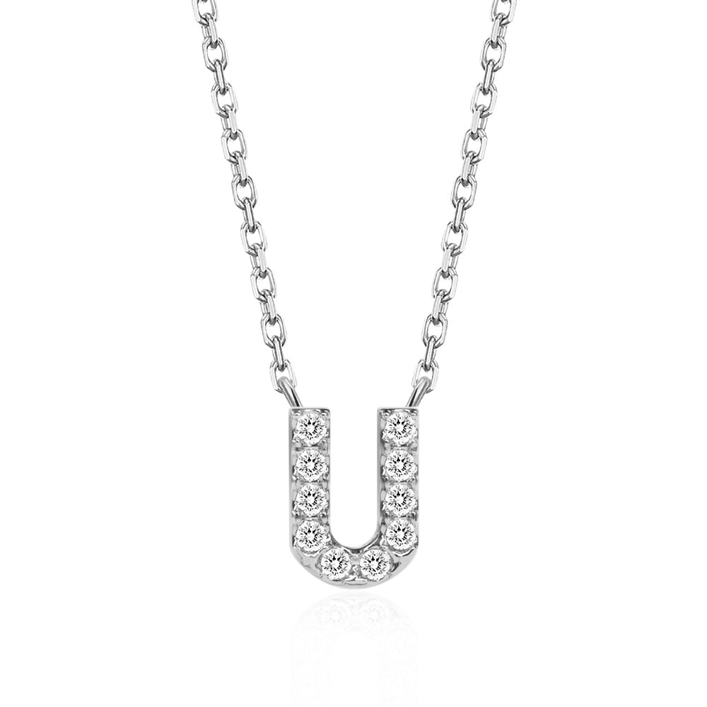 Classic Pavé Initial U Pendant Necklace - TAYLOR KOM_925 Sterling Silver