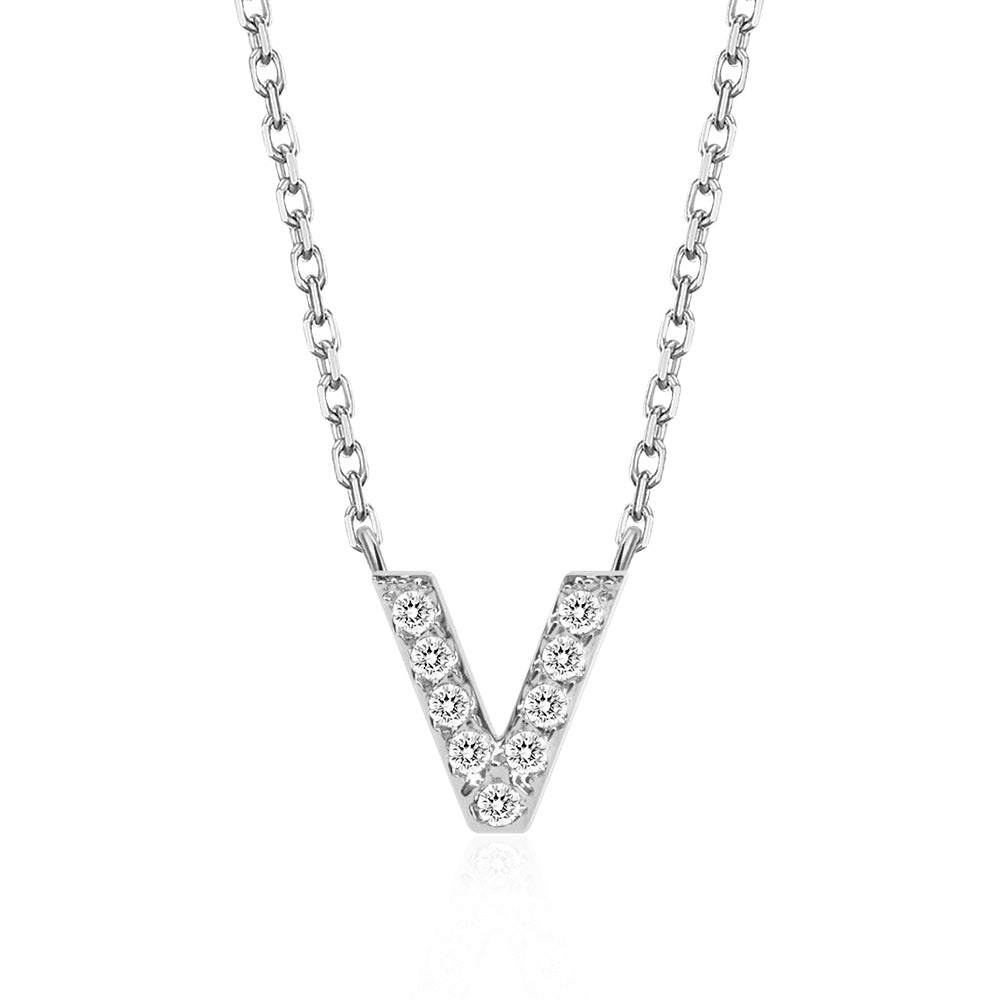 Classic Pavé Initial V Pendant Necklace - TAYLOR KOM_925 Sterling Silver