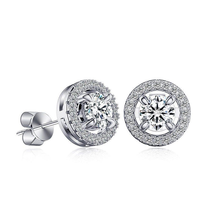 Classic Round Shaped Moissanite Diamonds Halo Stud Earrings - 1.2 CT. - TAYLOR KOM_925 Sterling Silver
