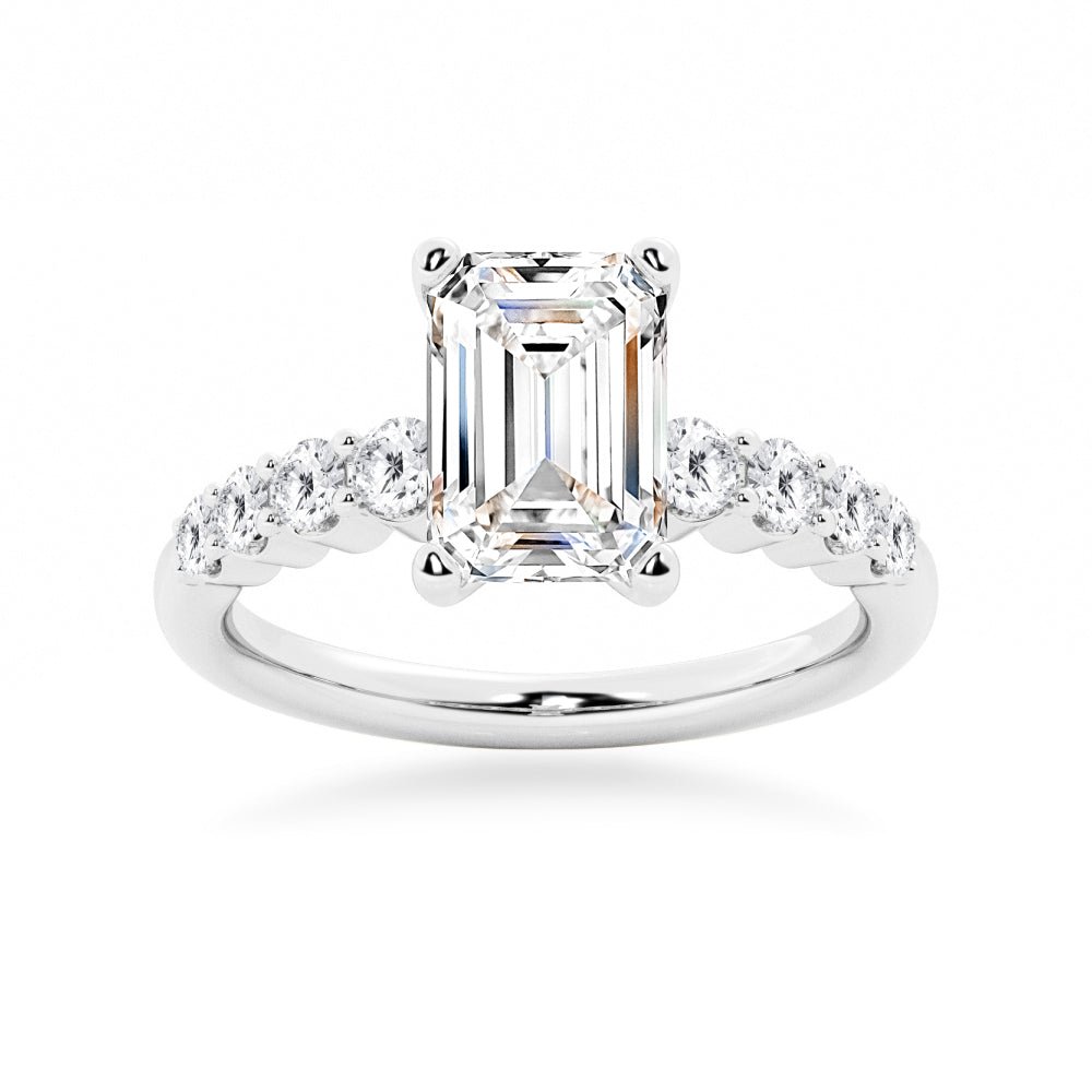 Classic Shared - Prong Emerald Cut Moissanite Engagement Ring - TAYLOR KOM_925 Sterling Silver