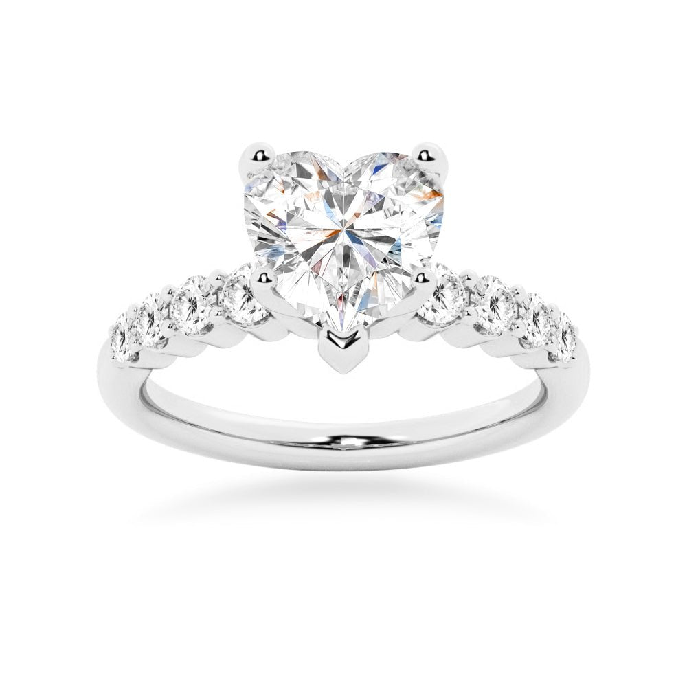 Classic Shared - Prong Heart Moissanite Engagement Ring - TAYLOR KOM_925 Sterling Silver