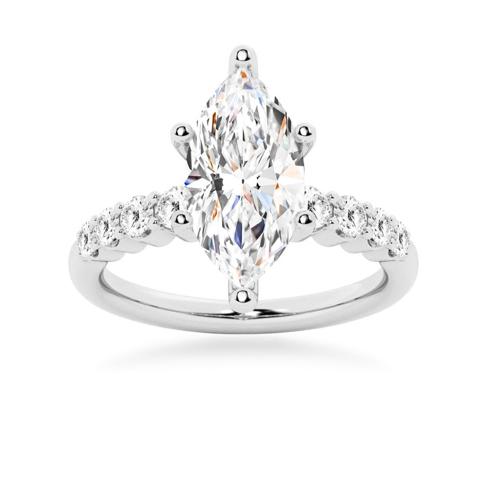 Classic Shared - Prong Marquise Moissanite Engagement Ring - TAYLOR KOM_925 Sterling Silver