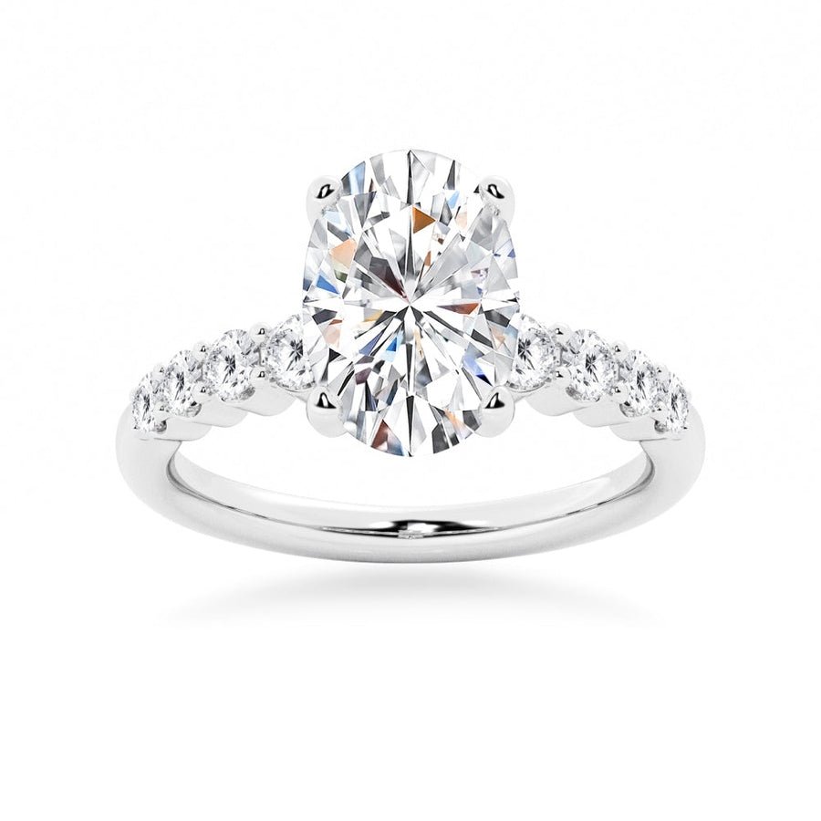 Classic Shared - Prong Oval Cut Moissanite Engagement Ring - TAYLOR KOM_925 Sterling Silver