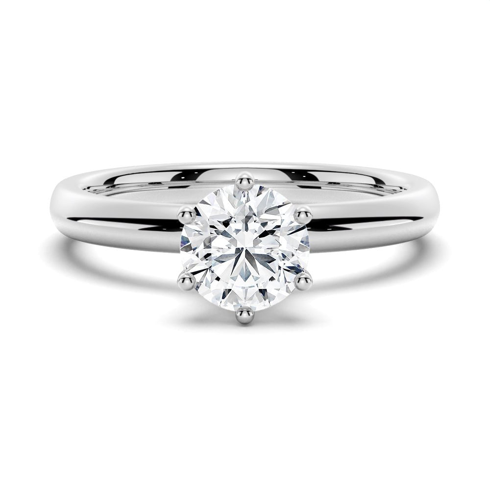 Classic Six - Prong Round Shaped Engagement Ring With Hidden Halo - TAYLOR KOM_925 Sterling Silver
