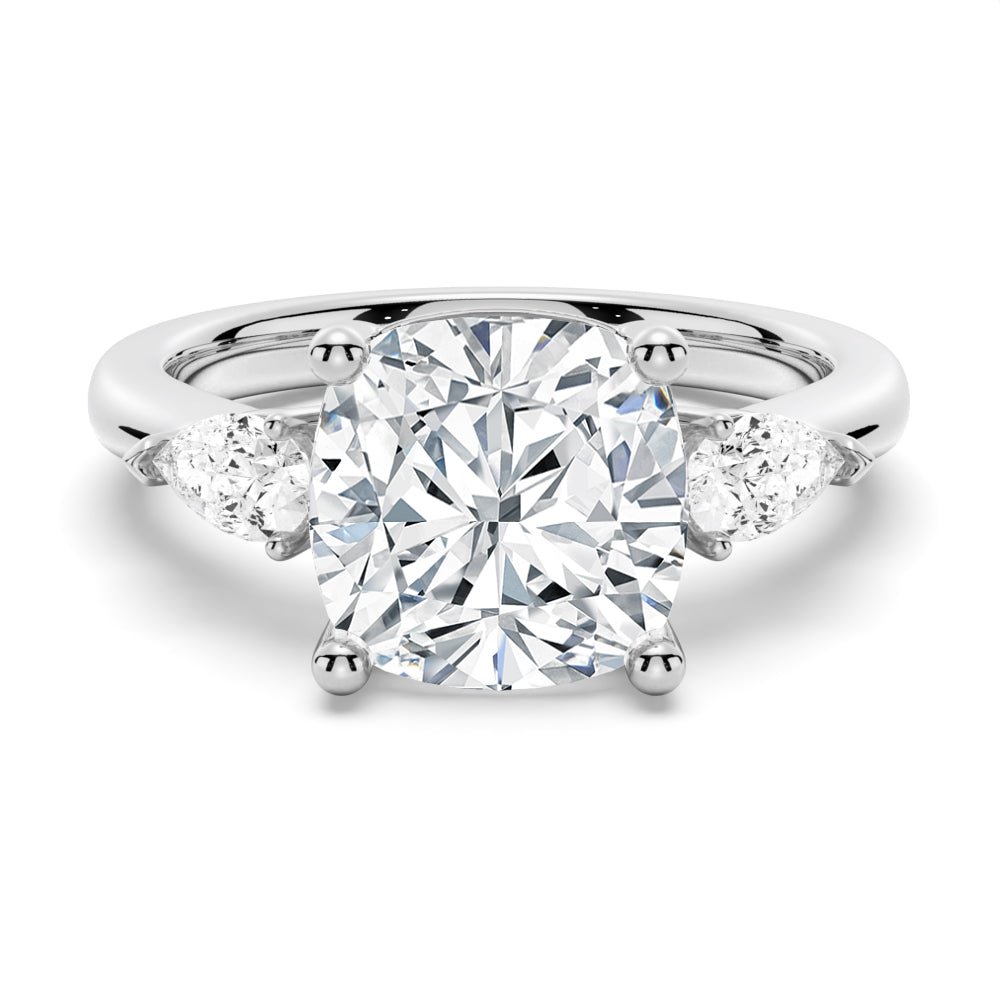 Classic Three Stone Cushion Cut Engagement Ring - TAYLOR KOM_925 Sterling Silver