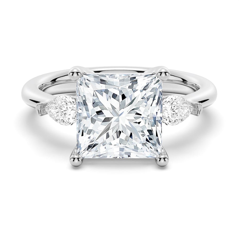 Classic Three Stone Princess Shaped Engagement Ring - TAYLOR KOM_925 Sterling Silver