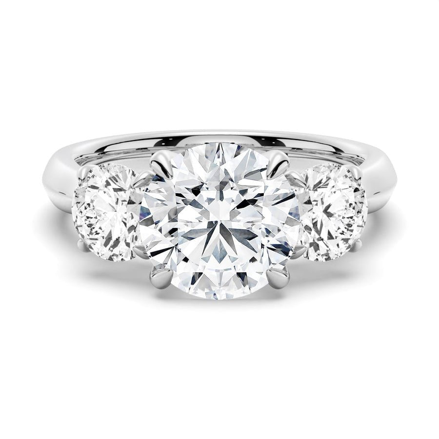 Classic Three Stone Round Cut Moissanite Engagement Ring - TAYLOR KOM_925 Sterling Silver