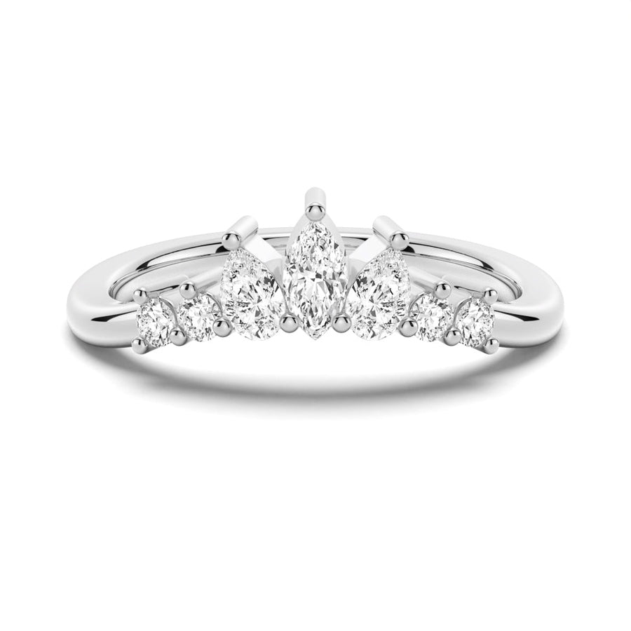 CROWN 7 - Stone Pear Shaped and Round Moissnite Wedding Band - TAYLOR KOM_925 Sterling Silver